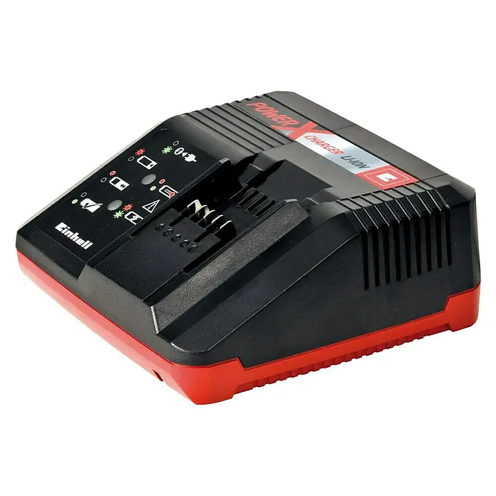 Einhell Power X-Change 18V Akku-Laubbläser GE-CL 18 Li E Kit - 18 V, Li-Ionen, 1 Akku, Blasgeschwindigkeit: 210 km/h - Einhell Power X-Charger Li-Ion Akku-Ladegerät in Schwarz und Rot, für Power X-Change Akkusystem. Optimal für schnelles und effizientes Aufladen.