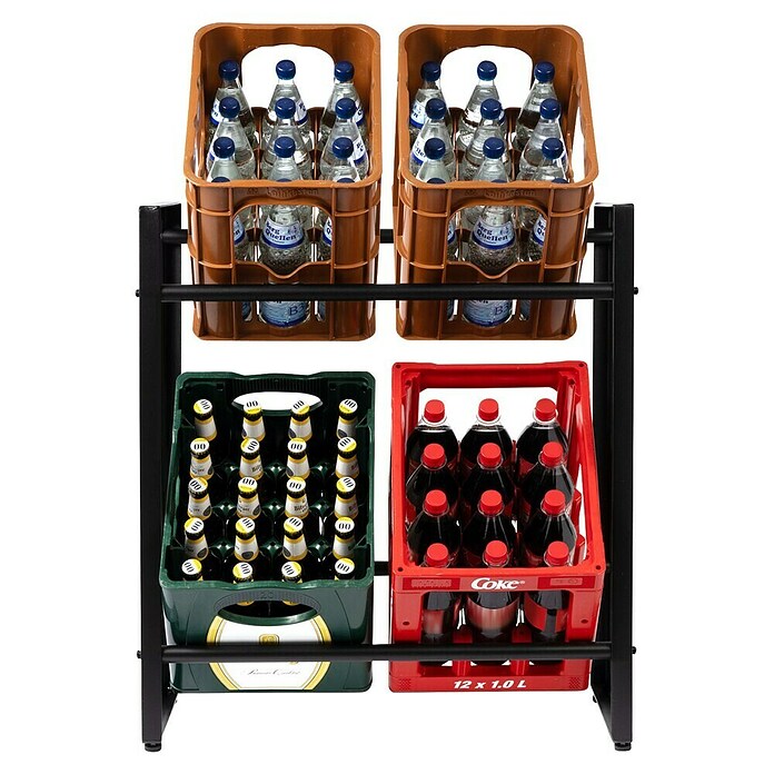 Floordirekt Getränkekistenregal Kenji (H x B x T: 79 x 70 x 32 cm, Traglast pro Boden: 150 kg, Anzahl Böden: 2 Stk., Stecken, Schwarz) | BAUHAUS