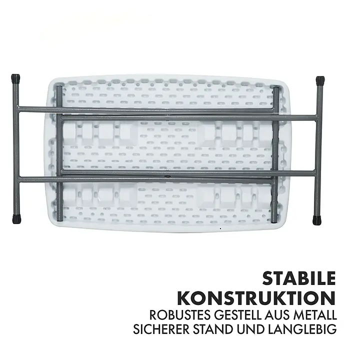 Floordirekt Balkontisch Nara - L x B x H: 75,5 x 49 x 76 cm, Kunststoff, Rechteckig, Weiß - Das Bild zeigt die Unterseite eines Klapptisches mit einem stabilen Metallgestell für sicheren Stand und lange Lebensdauer.