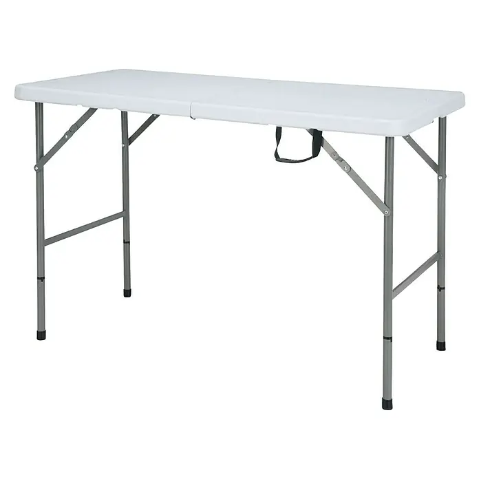 Floordirekt Gartentisch Fukui - L x B x H: 120 x 60 x 75 cm, Kunststoff, Rechteckig, Weiß - Klapptisch mit grauem Metallgestell und weißer Tischplatte. Das ideale Möbelstück für Veranstaltungen oder den gelegentlichen Gebrauch.