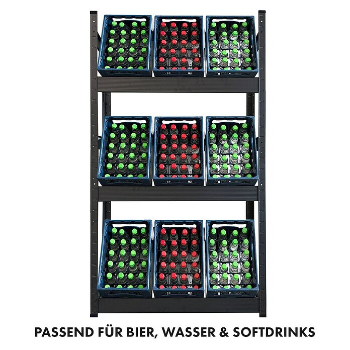 Floordirekt Getränkekistenregal Osaka (H x B x T: 160 x 80 x 30 cm, Traglast pro Boden: 100 kg, Anzahl Böden: 3 Stk., Stecken, Schwarz) | BAUHAUS