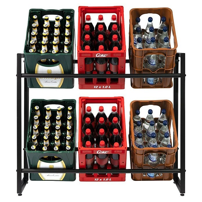 Floordirekt Getränkekistenregal Kenji (H x B x T: 82 x 104 x 32 cm, Traglast pro Boden: 150 kg, Anzahl Böden: 2 Stk., Stecken, Schwarz) | BAUHAUS