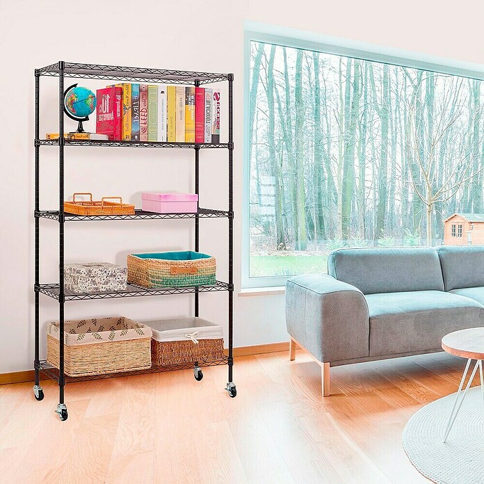 Floordirekt Gitterregal Maya (H x B x T: 150 x 34 x 89 cm, Traglast pro Boden: 24 kg, Anzahl Böden: 5 Stk., Stecken, Schwarz) | BAUHAUS