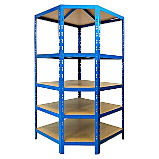Floordirekt Eckregal (H x B x T: 180 x 90 x 42 cm, Traglast pro Boden: 175 kg, Anzahl Böden: 5 Stk., Stecken, Blau)