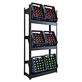 Floordirekt Getränkekistenregal Osaka (H x B x T: 200 x 80 x 30 cm, Traglast pro Boden: 100 kg, Anzahl Böden: 3 Stk., Stecken, Schwarz)