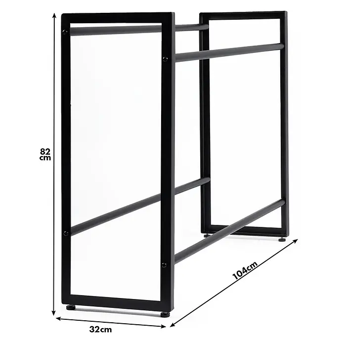 Floordirekt Getränkekistenregal Kenji - H x B x T: 82 x 104 x 32 cm, Traglast pro Boden: 150 kg, Anzahl Böden: 2 Stk., Stecken, Schwarz - Abbildung eines schwarzen Metall-Tischgestells mit den Maßen 82 cm Höhe, 104 cm Länge und 32 cm Breite.