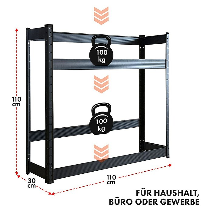 Floordirekt Getränkekistenregal Osaka (H x B x T: 110 x 110 x 30 cm, Traglast pro Boden: 100 kg, Anzahl Böden: 2 Stk., Stecken, Schwarz) | BAUHAUS