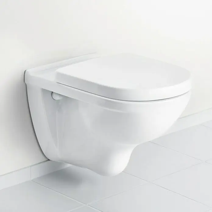 Villeroy & Boch O.novo Wand-WC Typ 2 - Spülrandlos, Ohne Beschichtung, Spülform: Tief, WC Abgang: Waagerecht, Weiß - Weisse, wandhängende Toilette mit glatter Oberfläche und geschlossenem Deckel, die ein modernes Badezimmerdesign unterstreicht.