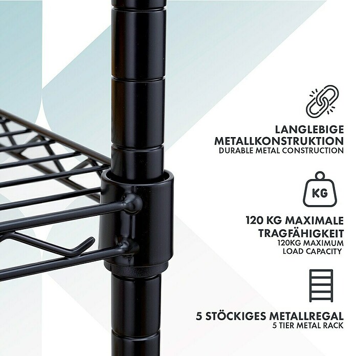 Floordirekt Gitterregal Maya (H x B x T: 150 x 34 x 89 cm, Traglast pro Boden: 24 kg, Anzahl Böden: 5 Stk., Stecken, Schwarz) | BAUHAUS