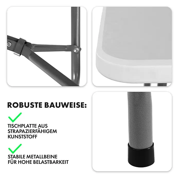 Floordirekt Gartentisch Fukui - L x B x H: 120 x 60 x 75 cm, Kunststoff, Rechteckig, Weiß - Robuster Klapptisch mit strapazierfähiger Kunststoffplatte und stabilen Metallbeinen für hohe Belastbarkeit.