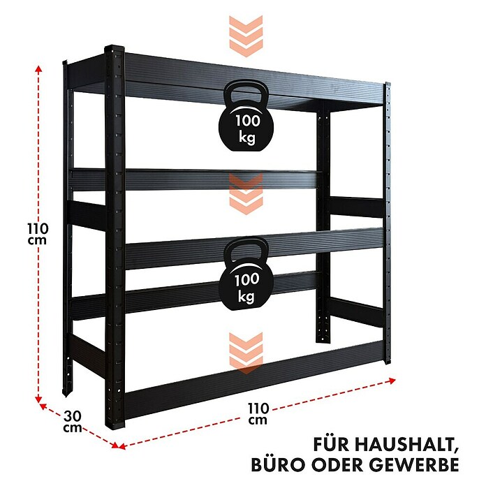 Floordirekt Getränkekistenregal Osaka (H x B x T: 110 x 110 x 30 cm, Traglast pro Boden: 100 kg, Anzahl Böden: 3 Stk., Stecken, Schwarz) | BAUHAUS