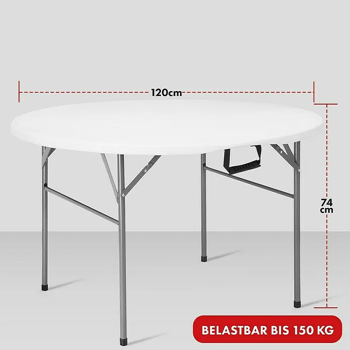 Floordirekt Gartentisch rund Shiga - Ø x H: 120 x 74 cm, Kunststoff, Rund, Weiß - Weißer runder Klapptisch mit den Maßen 120 cm Durchmesser und 74 cm Höhe, belastbar bis 150 kg.