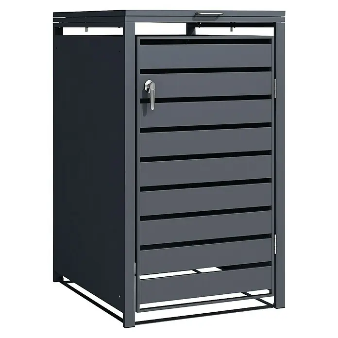 Floordirekt Mülltonnenbox Magnus - Stahl, Anthrazit, Geeignet für Anzahl Mülltonnen: 1 Stk. - Metall-Mülltonnenbox in Anthrazit mit abschließbarer Tür und Lamellen-Design für den Außenbereich zur stilvollen Aufbewahrung.