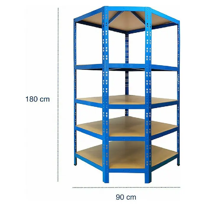 Floordirekt Eckregal - H x B x T: 180 x 90 x 42 cm, Traglast pro Boden: 175 kg, Anzahl Böden: 5 Stk., Stecken, Blau - Blaues Eckregal mit fünf Regalböden und den Maßen 180 cm Höhe und 90 cm Breite.