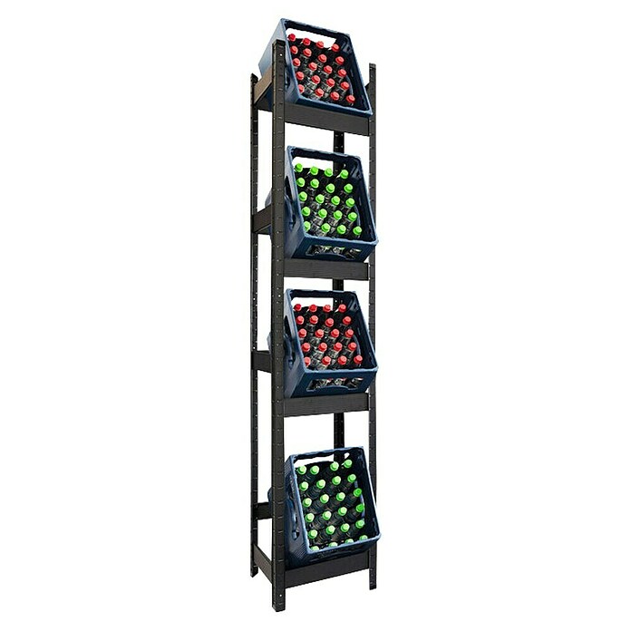 Floordirekt Getränkekistenregal Osaka (H x B x T: 200 x 40 x 30 cm, Traglast pro Boden: 100 kg, Anzahl Böden: 4 Stk., Stecken, Schwarz) | BAUHAUS