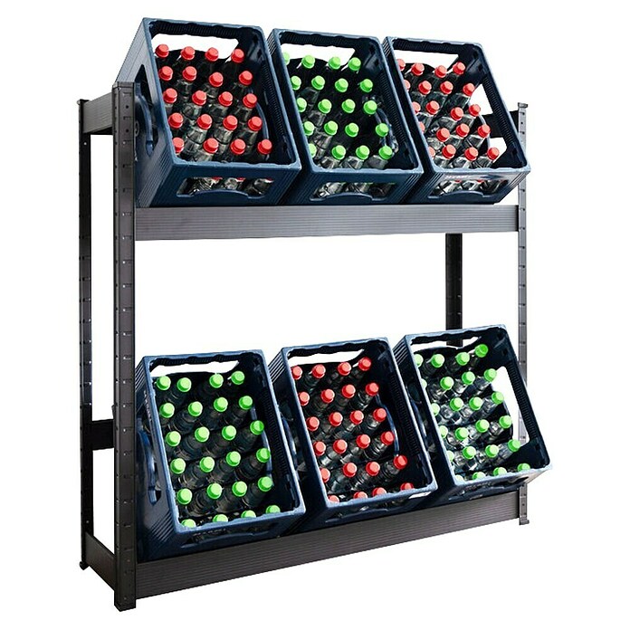 Floordirekt Getränkekistenregal Osaka (H x B x T: 110 x 110 x 30 cm, Traglast pro Boden: 100 kg, Anzahl Böden: 2 Stk., Stecken, Schwarz) | BAUHAUS