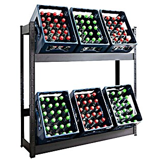 Floordirekt Getränkekistenregal Osaka (H x B x T: 110 x 110 x 30 cm, Traglast pro Boden: 100 kg, Anzahl Böden: 2 Stk., Stecken, Schwarz)