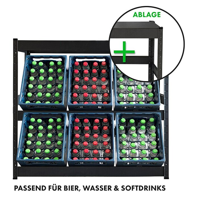 Floordirekt Getränkekistenregal Osaka (H x B x T: 110 x 110 x 30 cm, Traglast pro Boden: 100 kg, Anzahl Böden: 3 Stk., Stecken, Schwarz) | BAUHAUS