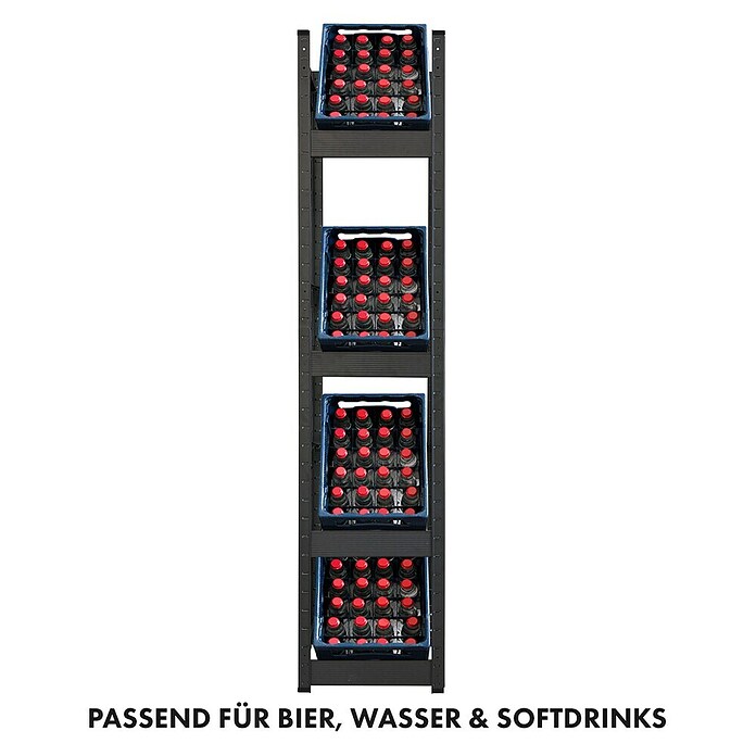 Floordirekt Getränkekistenregal Osaka (H x B x T: 200 x 40 x 30 cm, Traglast pro Boden: 100 kg, Anzahl Böden: 4 Stk., Stecken, Schwarz) | BAUHAUS
