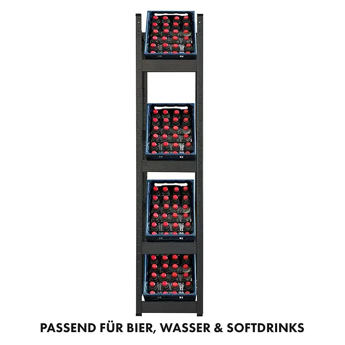 Floordirekt Getränkekistenregal Osaka - H x B x T: 200 x 40 x 30 cm, Traglast pro Boden: 100 kg, Anzahl Böden: 4 Stk., Stecken, Schwarz - Regal mit Getränkekisten.