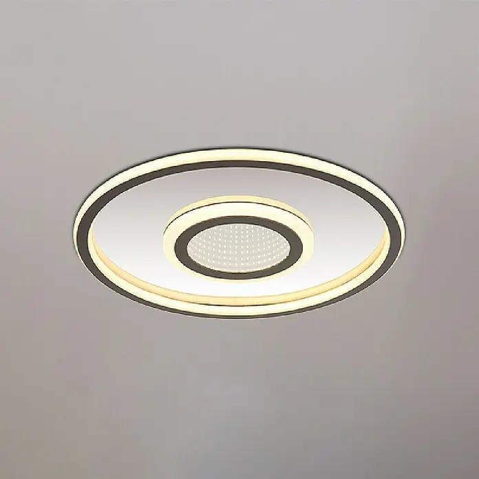 Globo LED-Deckenleuchte rund Cara - 40 W, Ø x H: 43,2 x 5 cm, Grau, Warmweiß - Moderne LED-Deckenleuchte mit ringförmigem Design und zentralem Lichtpunkt, ideal für zeitgemäße Wohnräume.