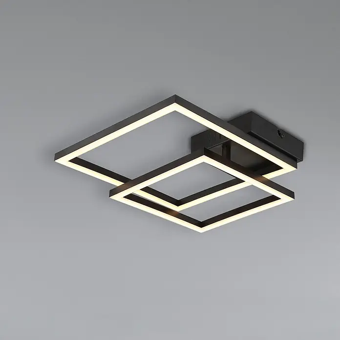 Globo LED-Deckenleuchte Tyler - 20 W, L x B x H: 48,8 x 35,3 x 6,4 cm, Schwarz, Warmweiß - Moderne LED-Deckenleuchte mit zwei quadratischen Rahmen, die ein helles und stilvolles Lichtdesign bietet.