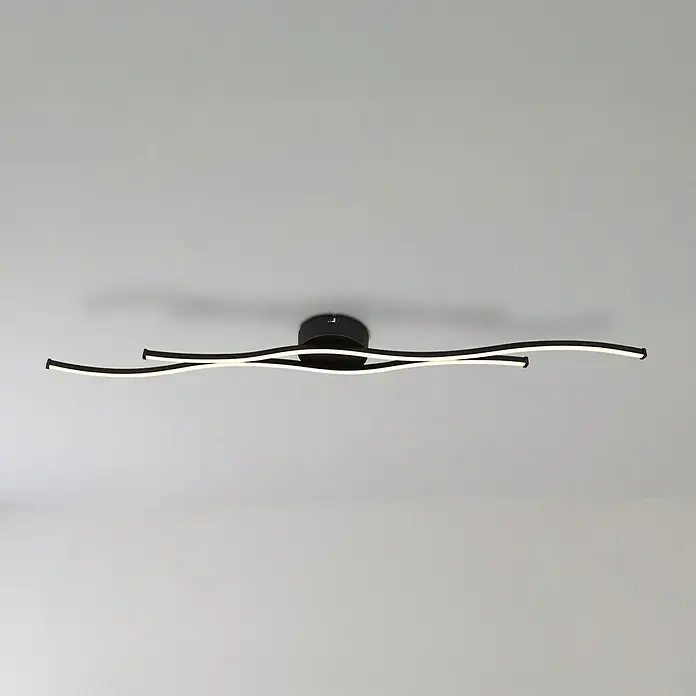 Globo LED-Deckenleuchte Boyd - 30 W, L x B x H: 1.104 x 130 x 56 mm, Warmweiß - Moderne LED-Deckenleuchte in Schwarz mit geschwungenen Leuchtarmen, die ein helles, indirektes Licht erzeugen. Elegantes Design für stilvolle Innenräume.