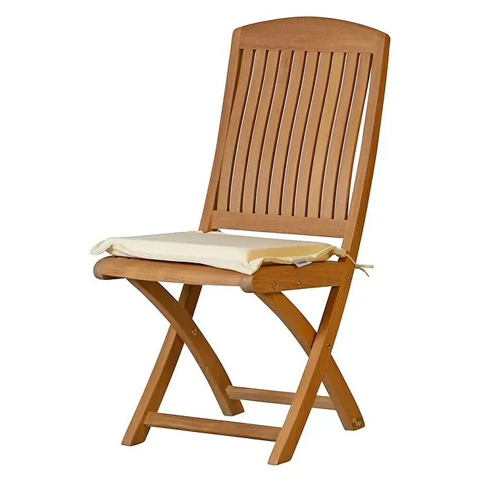 Kai Wiechmann Sitzauflage - Klappstuhl, L x B x H: 35 x 40 x 4 cm, Polyacryl, Naturweiß - Ein stilvoller, klappbarer Holzstuhl mit cremefarbener Sitzauflage für Garten oder Terrasse. Ideal für entspannte Stunden im Freien.