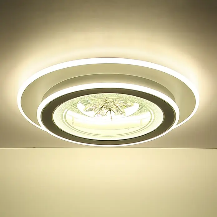 Globo LED-Deckenleuchte rund Bluma - 36 W, Ø x H: 46 x 6,5 cm, Weiß - Eine moderne Deckenleuchte mit einem mehrschichtigen Design und LED-Beleuchtung, die ein helles und angenehmes Licht spendet.