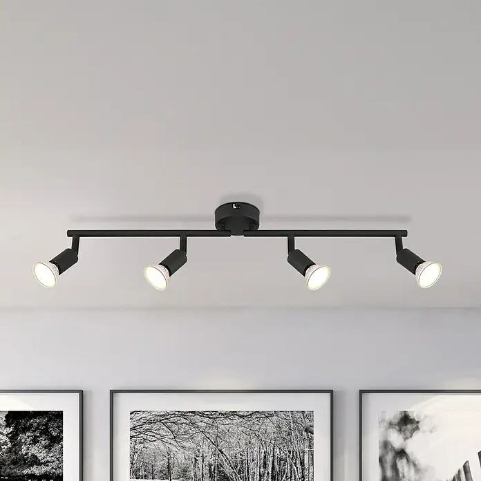 Globo LED-Deckenstrahler Matrix - 35 W, L x B x H: 60 x 13 x 13 cm, Schwarz - Moderne schwarze Deckenleuchte mit vier individuell ausrichtbaren Strahlern für eine flexible Beleuchtung im Raum.
