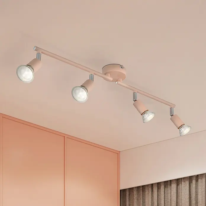 Globo LED-Deckenstrahler Matrix - 35 W, L x B x H: 60 x 13 x 13 cm, Rosa - Eine moderne, rosa Deckenleuchte mit vier Strahlern, die eine stilvolle Beleuchtungslösung für jeden Raum bietet.