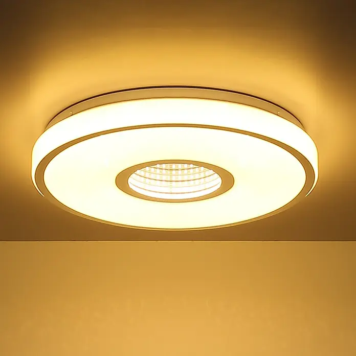 Globo LED-Deckenleuchte rund mit Tunneleffekt Astania - Farbe Gehäuse: Weiß, Ø x H: 38 x 6,5 cm, Mit Kunststoffkristallen, Warmweiß - Runde LED-Deckenleuchte mit zentraler Beleuchtung für moderne Innenräume. Helle und energieeffiziente Beleuchtungslösung.