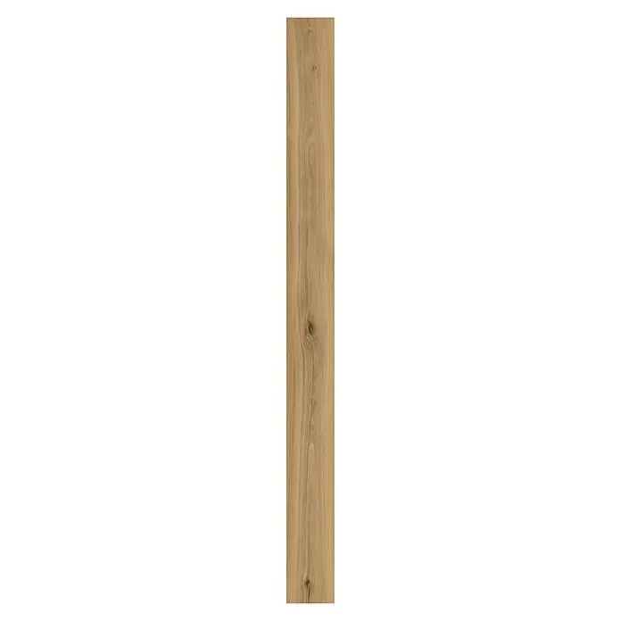 Living by Haro Parkett - Eiche pur gebürstet Naturöl, Landhausdiele, 2.200 x 180 x 11 mm - Nahaufnahme einer einzelnen Holzdiele mit natürlicher Maserung und Astloch, ideal für Bodenbeläge oder Wandverkleidungen.