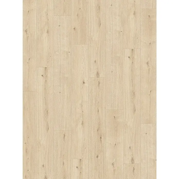 Parador Designbodenmuster Modular ONE Eiche Atmosphere geschliffen - 200 x 194 x 8 mm, Landhausdiele, Eiche Atmosphere geschliffen - Dieses Bild zeigt ein Muster von hellem Holzlaminatboden. Die einzelnen Planken weisen eine dezente Maserung und Astlöcher auf.