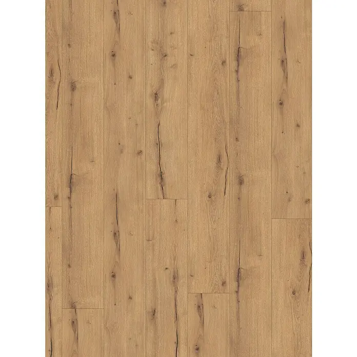Parador Designbodenmuster Modular ONE Eiche Helios natur - 200 x 194 x 8 mm, Landhausdiele, Eiche Helios natur 1 - Nahaufnahme eines Laminatbodens in warmer Holzoptik mit feinen Maserungen und Astlöchern.
