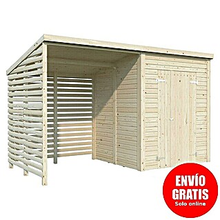Palmako Caseta de jardín con leñero Leif (Medidas ext. (An x Pr): 377 x 187 cm, Madera, Natural)