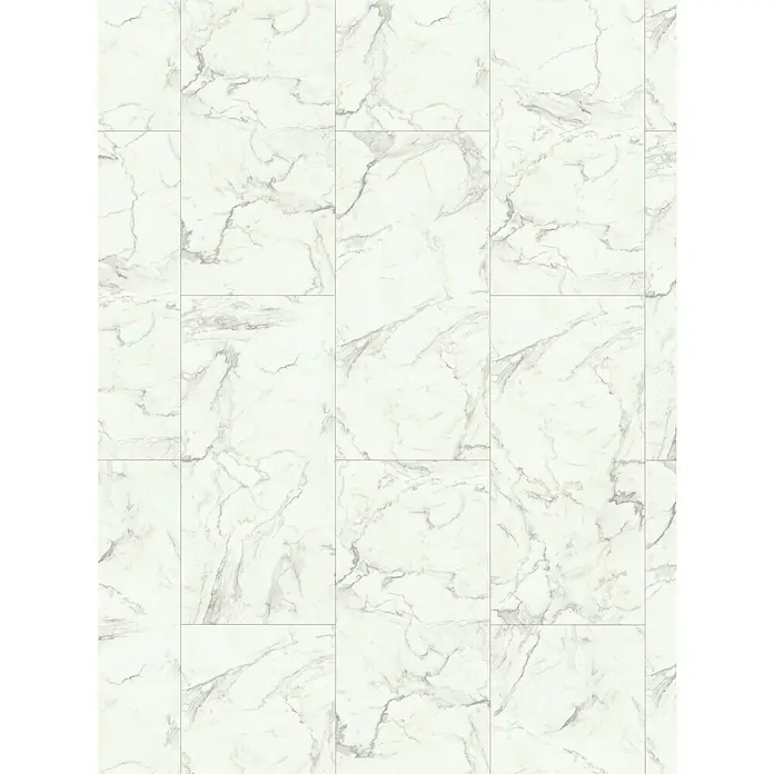 Parador Designboden Modular One - Marmor Eos weiß, Landhausdiele, 853 x 400 x 8 mm - Nahaufnahme von Marmorfliesen, die ein elegantes Muster und eine hochwertige Textur zeigen. Perfekt für moderne Innenraumgestaltung.