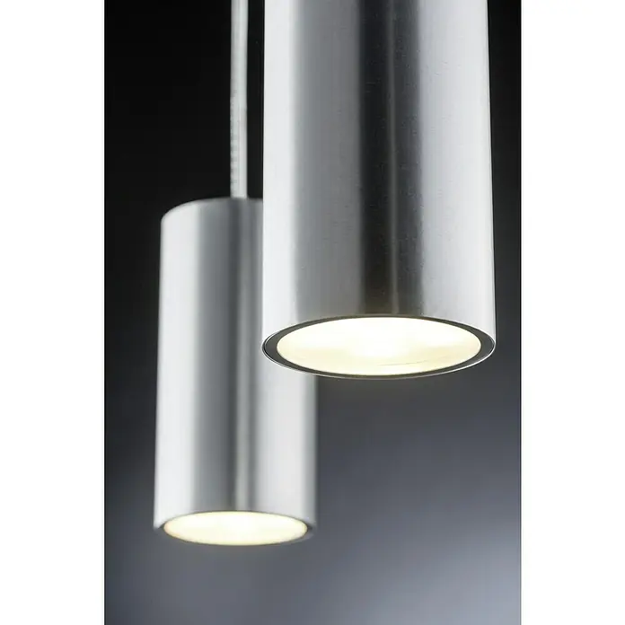 Paulmann URail LED-Pendelleuchte Barrel - 6 W, Lichtfarbe: Warmweiß, Höhe: 135 cm - Moderne LED-Hängeleuchten aus gebürstetem Aluminium, die ein warmes, einladendes Licht spenden und eine stilvolle Atmosphäre schaffen.