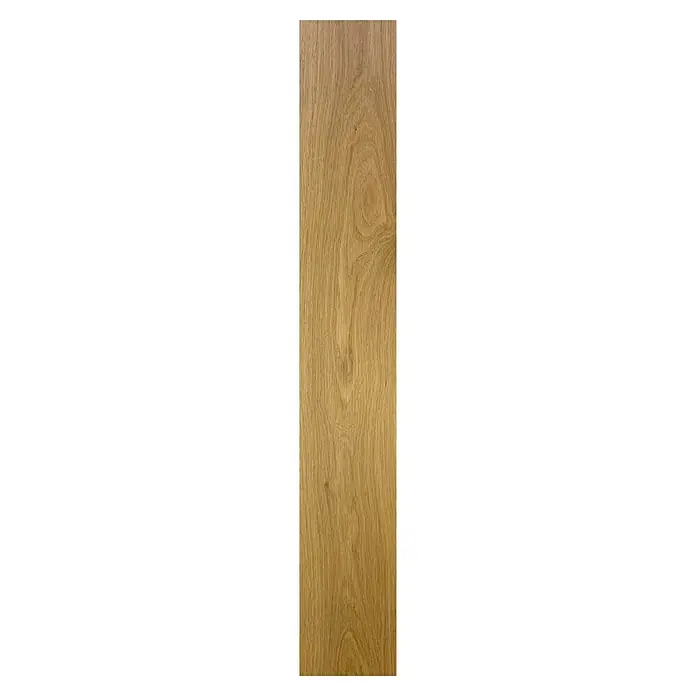 Suelo vinílico SPC Vesubio - 1.220 x 182 x 7 mm, Marrón, Resistente al agua - Primer plano de una tabla de madera con patrones de grano distintivos y tonos cálidos, ideal para la fabricación de muebles o pisos.