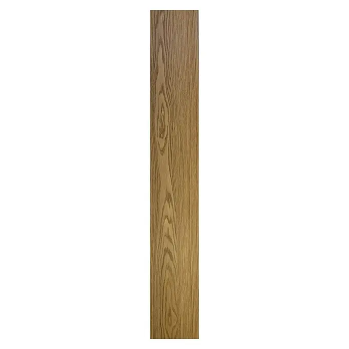 Suelo vinílico SPC Teide - 1.220 x 182 x 7 mm, Marrón, Resistente al agua - Vista detallada de una chapa de madera marrón claro con una veta marcada, ideal para muebles o revestimientos de paredes. El aspecto natural aporta calidez a cualquier habitación.