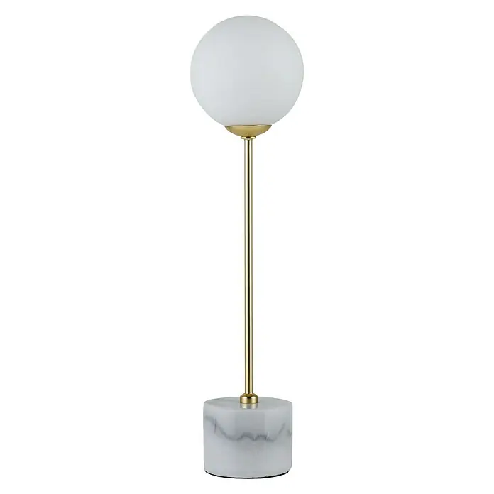 Paulmann Neordic Tischleuchte rund Moa - 10 W, Ø x H: 100 mm x 40 cm, Gold, Weiß, G9 - Tischleuchte mit kugelförmigem Lampenschirm und Marmorsockel für eine stilvolle Beleuchtung im Raum.