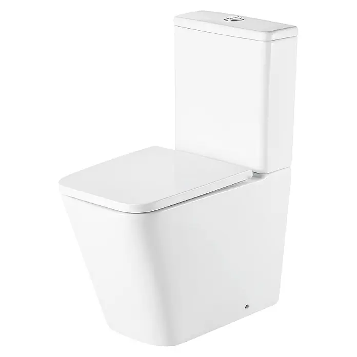 Pack de WC Liena - Sin borde de descarga, Salida WC: Horizontal, Blanco - Primer plano de un inodoro blanco moderno con un diseño minimalista, perfecto para un baño elegante. Atemporal y funcional.