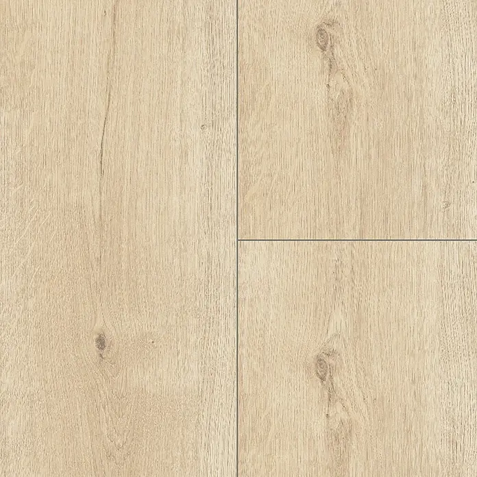 Parador Designboden Modular One - Eiche Atmosphere geschliffen, Landhausdiele, 2.200 x 235 x 8 mm - Nahaufnahme von hellem Laminatboden mit Holzmaserung und Fugenlinien.