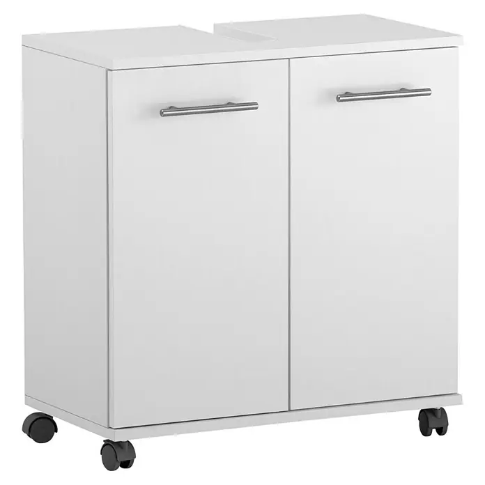 Schildmeyer Emmi Waschtischunterschrank - B x T x H: 60 x 32,6 x 63,4 cm, Weiß, Matt - Weißer Badezimmerschrank mit zwei Türen und Rollen, ideal zur Aufbewahrung. Praktisch und stilvoll für jedes Badezimmer.