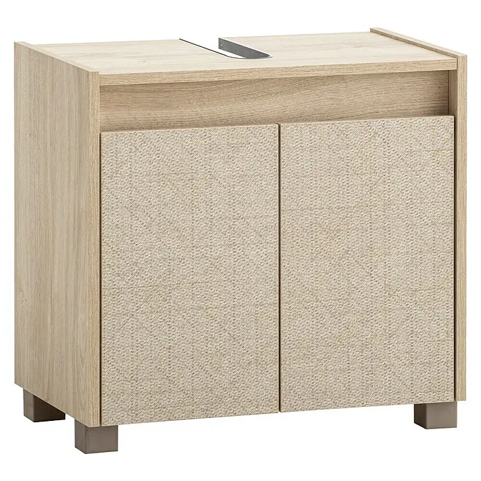 Schildmeyer Sander Waschtischunterschrank - B x T x H: 57 x 33 x 55 cm, Weißeiche/Canasta, Matt - Dieser moderne Waschtischunterschrank in Holzoptik mit zwei strukturierten Türen bietet stilvollen Stauraum im Badezimmer.