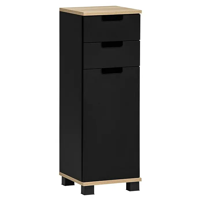 Schildmeyer Emmi Midischrank - B x T x H: 30 x 32,6 x 88 cm, Schwarz/Eiche, Matt - Schwarzer Aktenschrank mit drei Schubladen und hellem Holzoberboden, ideal zur Büroorganisation. Stabiler Büroschrank mit viel Stauraum.