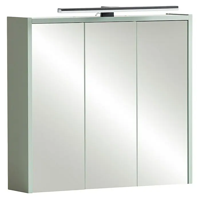 Schildmeyer Mono LED-Spiegelschrank - B x H: 65 x 62,7 cm, Pistazie - Spiegelschrank mit drei Türen und Beleuchtung für das Badezimmer. Praktisch und stilvoll zur Aufbewahrung von Badutensilien.
