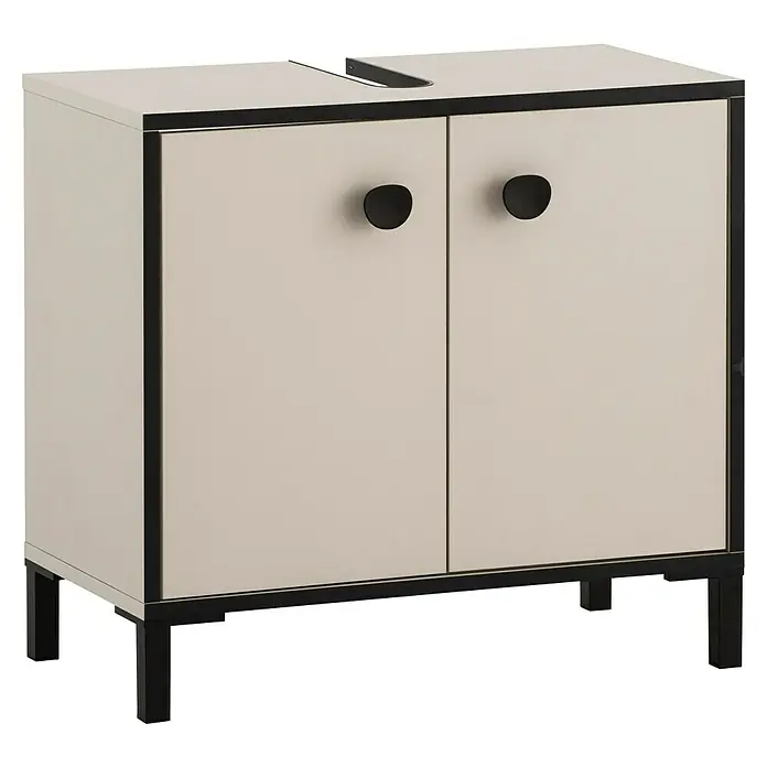 Schildmeyer Edda Waschtischunterschrank - B x T x H: 65 x 33 x 60 cm, Beige/Schwarz, Matt, 2 Türen - Dieser moderne Waschtischunterschrank in Beige mit schwarzen Griffen bietet Stauraum und Stil für jedes Badezimmer. Das Möbelstück besticht durch sein elegantes Design.