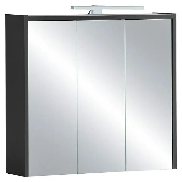 Schildmeyer Sander LED-Spiegelschrank - B x H: 65 x 62,7 cm, Anthrazit - Dieser Spiegelschrank in Anthrazit ist ein stilvolles Badmöbel mit drei Spiegeltüren und einer praktischen Beleuchtung.