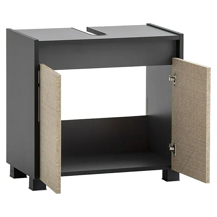 Schildmeyer Sander Waschtischunterschrank - B x T x H: 57 x 33 x 55 cm, Anthrazit/Canasta, Matt - Moderner Waschbeckenunterschrank mit zwei offenen Türen, ideal für jedes Badezimmer.